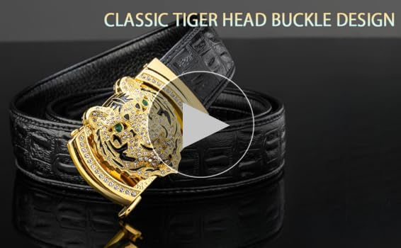 VJK Luxury Men's Belts Gold Tiger Head Automatic Buckle